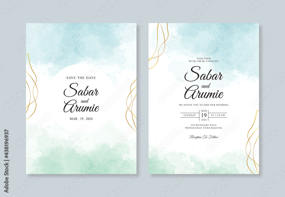 Minimalist wedding invitation template with watercolor stain