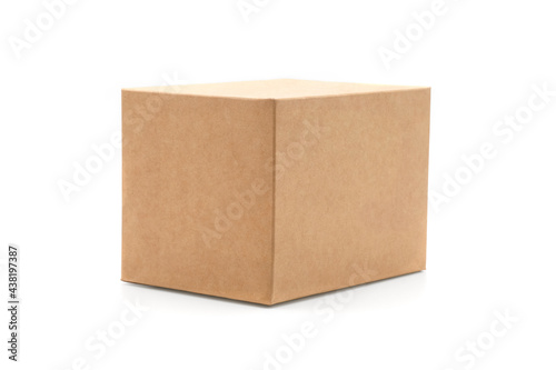 Brown cardboard box isolated on white background. Suitable for packaging.