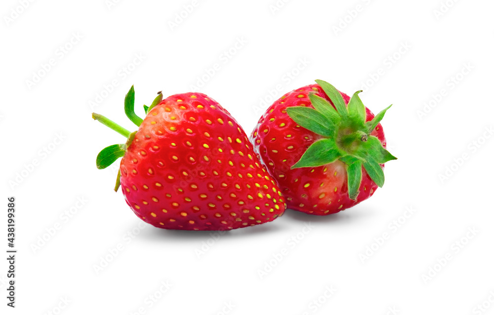 Fresh red ripe strawberries with leaf isolated on white background. Fresh red ripe strawberries with leaf isolated on white background.