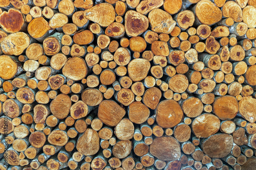 The walls are decorated with logs. wood background
