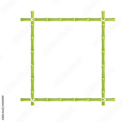 Green bamboo frame, border with rope in cartoon style. Exotic hawaiian, asian decoration. Empty nature object. Vector illustration