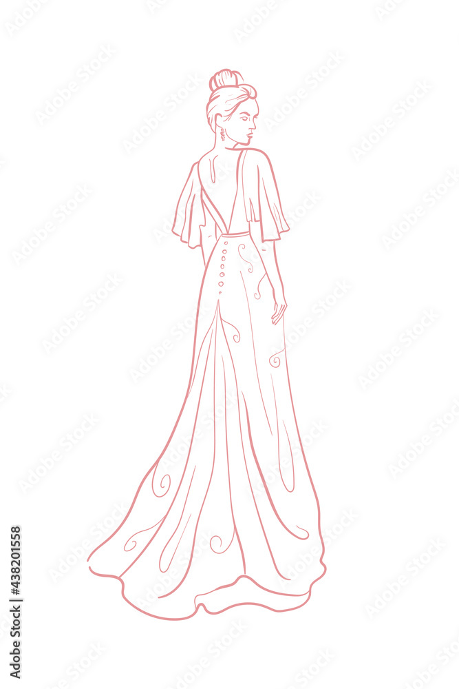 Wedding dress, bride. Trend vector illustration. Linear art. Icon for wedding agencies, photographers, law shops, florists, pastry shops Wedding dress, bride. Trend vector illustration. Linear art. Icon for wedding agencies, photographers, law shops, florists, pastry shops