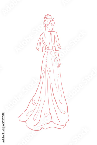 Wedding dress, bride. Trend vector illustration. Linear art. Icon for wedding agencies, photographers, law shops, florists, pastry shops