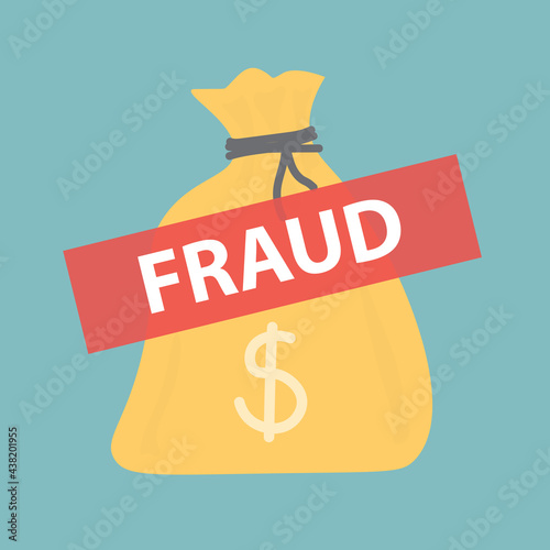 money bag and red fraud banner icon- vector illustration
