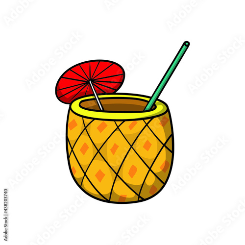 Pina colada. Drink icon. Doodle cartoon vector illustration. 