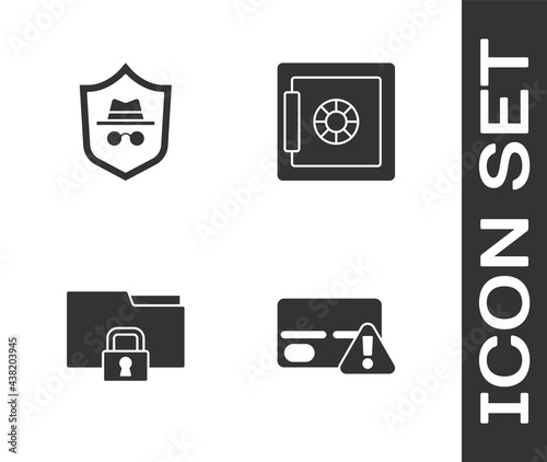 Set Credit card, Incognito mode, Folder and lock and Safe icon. Vector