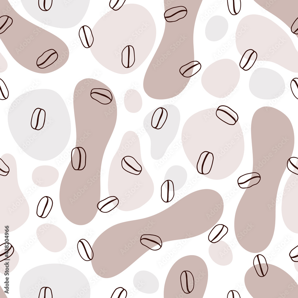 Coffee seamless pattern. Coffee beans on pastel brown background composition. Stock vector illustration. Coffee seamless pattern. Coffee beans on pastel brown background composition. Stock vector illustration.
