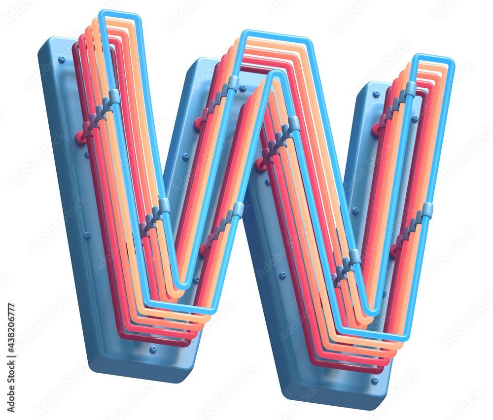 Toy plastic colorful neon font. Letter W. 