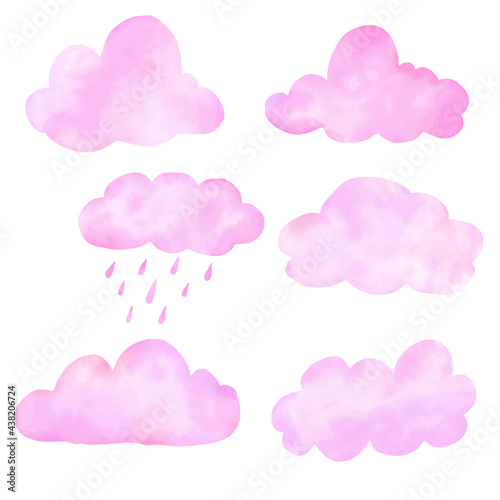 Set of isolated clouds watercolor for design.