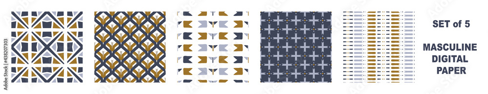 Pattern Paper For Men Masculine geometric digital papers collection. Classic retro geo shape ...