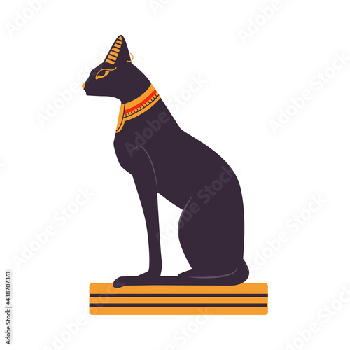Bastet Black Cat Statue as Ancient Egyptian Deity and Symbol Vector Illustration