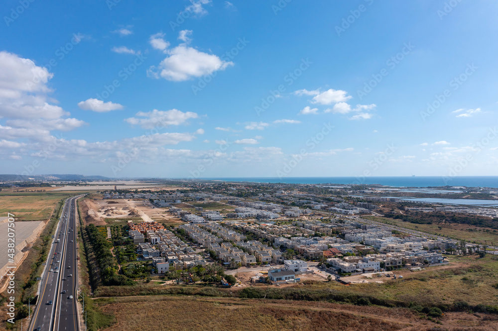 Aerial view of Atlit, a small seaside town in the outskirts of Haifa.