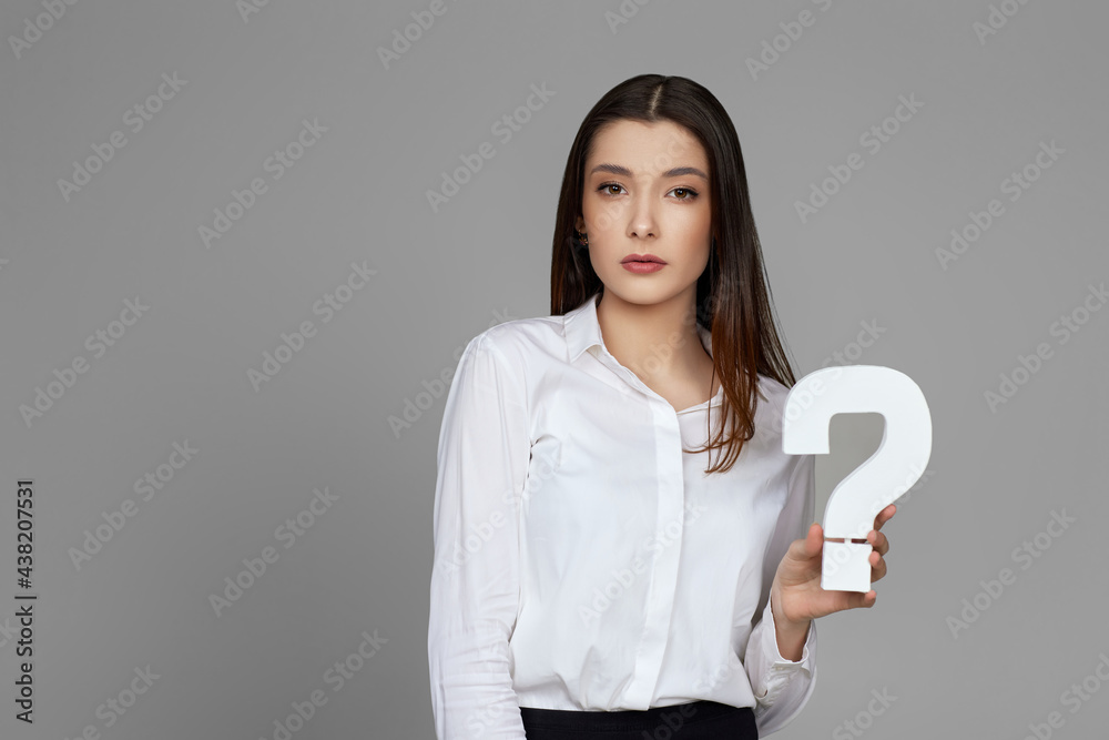 beautiful caucasian business woman with question mark beautiful caucasian business woman with question mark