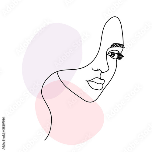 Woman face portrait in continuous one line drawing style.