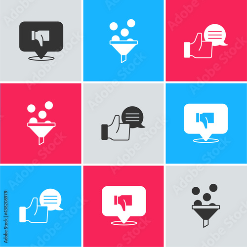 Set Dislike in speech bubble, Lead management and Customer product rating icon. Vector