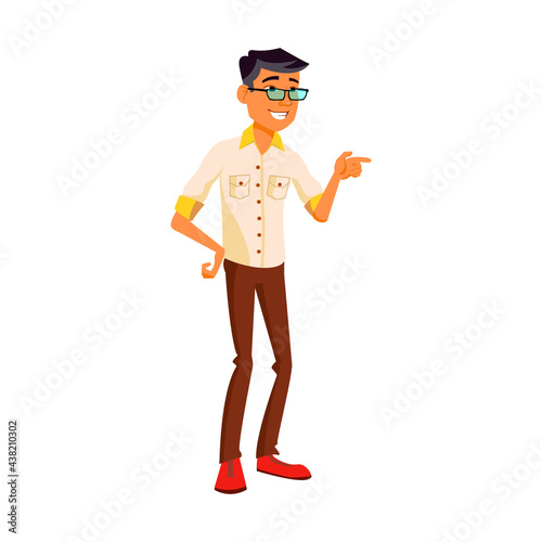 korean guy glad to see friend in bar cartoon vector. korean guy glad to see friend in bar character. isolated flat cartoon illustration
