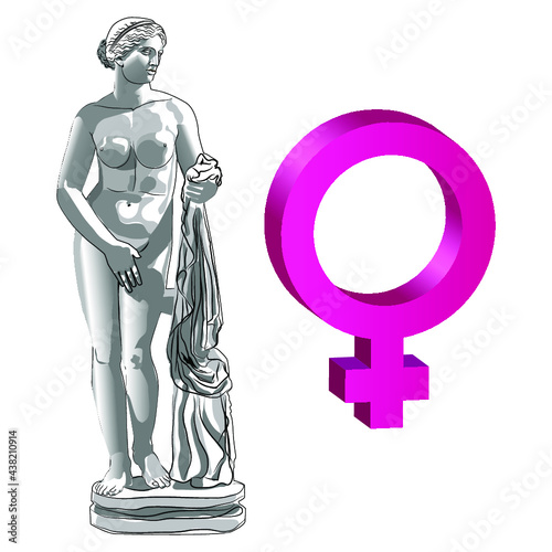 Venus stylization and gender sign. Vector illustration isolated on white background.