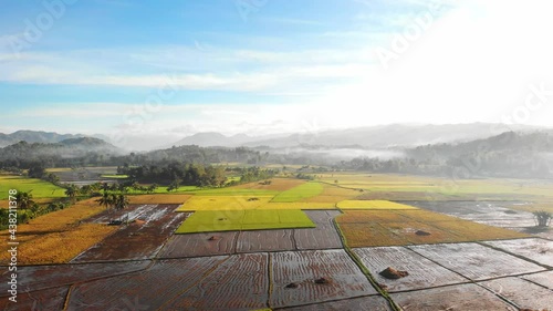 Aerial View, plowed arable land for rice planting in the Philippines	