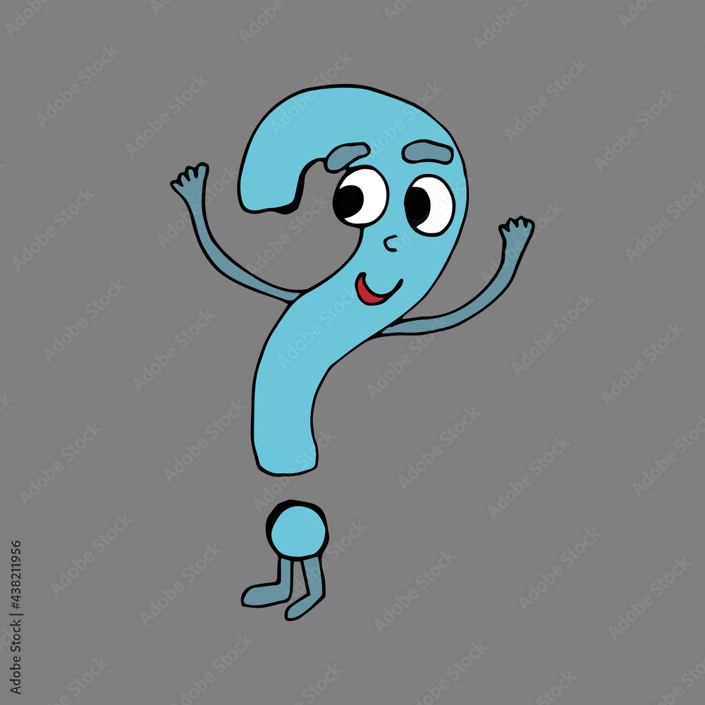 Question mark. Vector illustration. Hand-drawn in doodle style. Isolated on a white background. Coloring pages for children and adults. Funny character in cartoon style Question mark. Vector illustration. Hand-drawn in doodle style. Isolated on a white background. Coloring pages for children and adults. Funny character in cartoon style