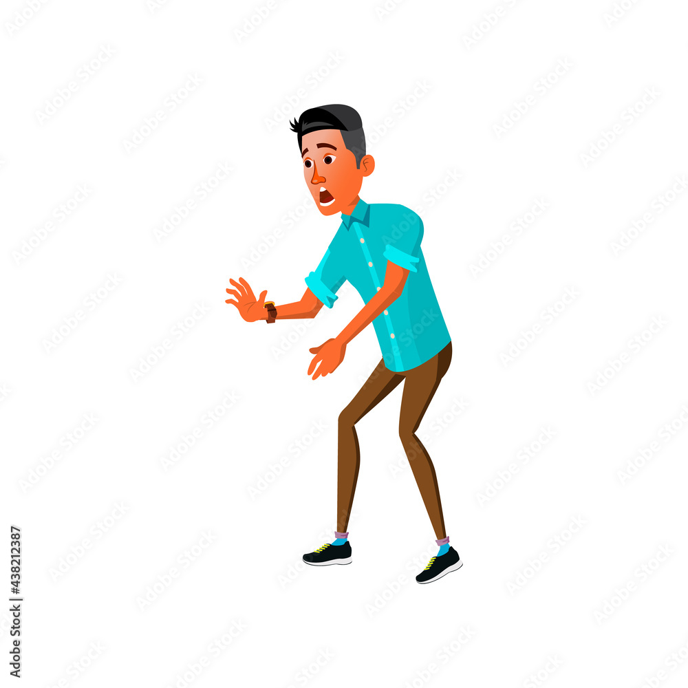 shocked young latin man looking at fallen son cartoon vector. shocked young latin man looking at fallen son character. isolated flat cartoon illustration