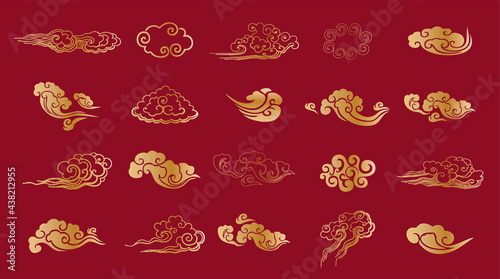 Chinese or japanese or asian cloud set as decoration elements.