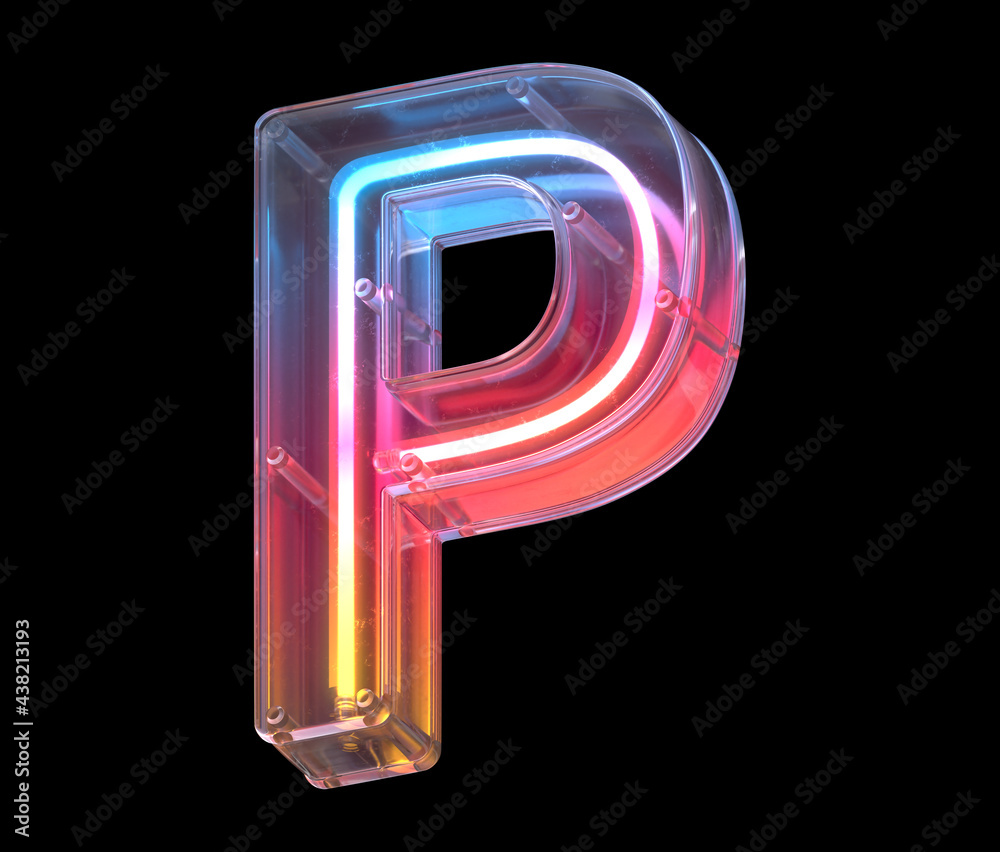 Neon in a glass case font. Letter P. - obrazy, fototapety, plakaty 