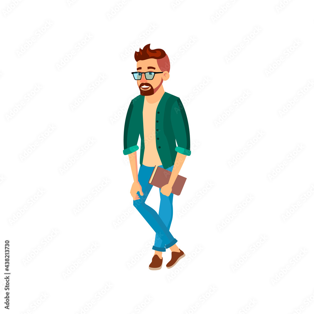 Fototapeta premium young man with book in library cartoon vector. young man with book in library character. isolated flat cartoon illustration