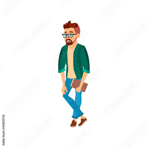 young man with book in library cartoon vector. young man with book in library character. isolated flat cartoon illustration