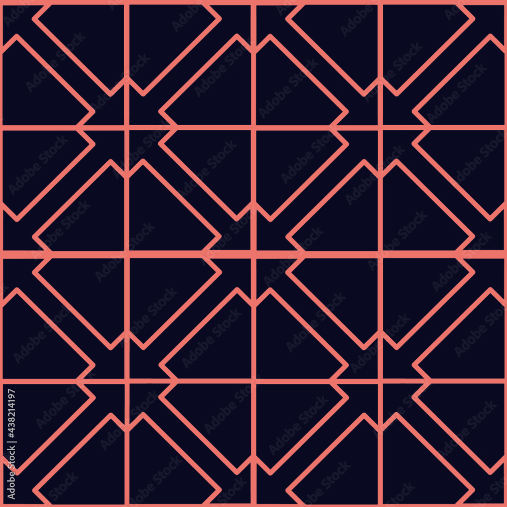 Seamless pattern of abstract quadrangles on a dark blue background for textile.