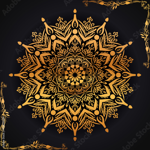 Luxury ornamental mandala design background in gold colour vector
