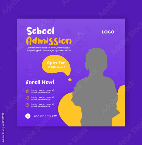 School admission open now social media post and web banner template	