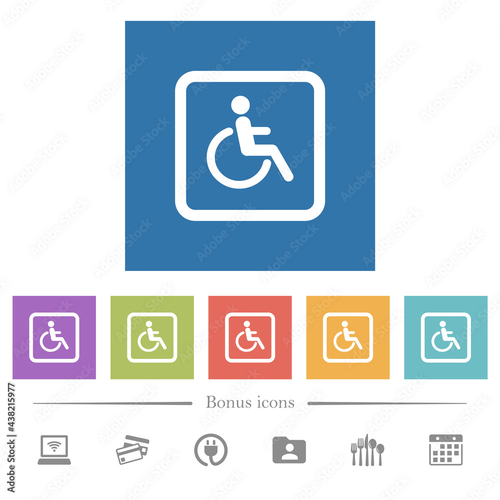 Handicapped parking flat white icons in square backgrounds Handicapped parking flat white icons in square backgrounds
