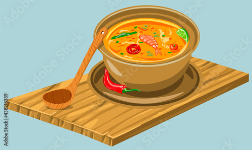 Sour spicy TOM YAM soup is a national dish of Laos and Thailand