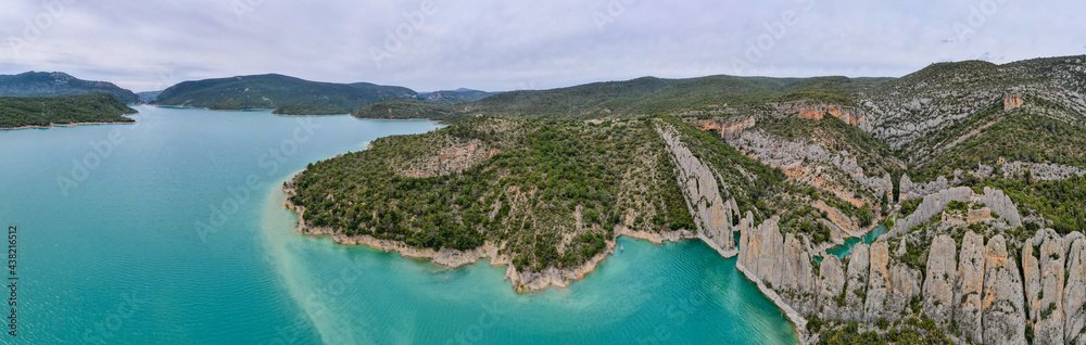 Amazing sharp rocks near Finestras uninhabited village at the edge of Canyelles reservoir, Spain