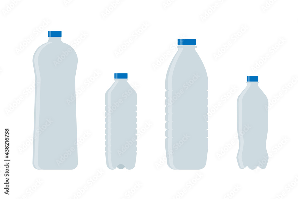 Set of different bottles of water in flat icon design. Isolated vector illustration on white background. Set of different bottles of water in flat icon design. Isolated vector illustration on white background.