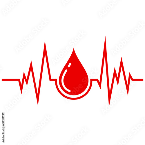 heartbeat with blood drop, pulse test in medical, pulsation and wave of breathing