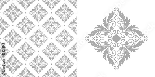 Wallpaper in the style of Baroque. Seamless vector background. White and gray floral ornament. Graphic pattern for fabric, wallpaper, packaging. Ornate Damask flower ornament.