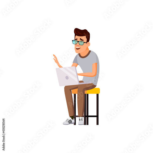 laughing man internet surfing and searching funny images cartoon vector. laughing man internet surfing and searching funny images character. isolated flat cartoon illustration