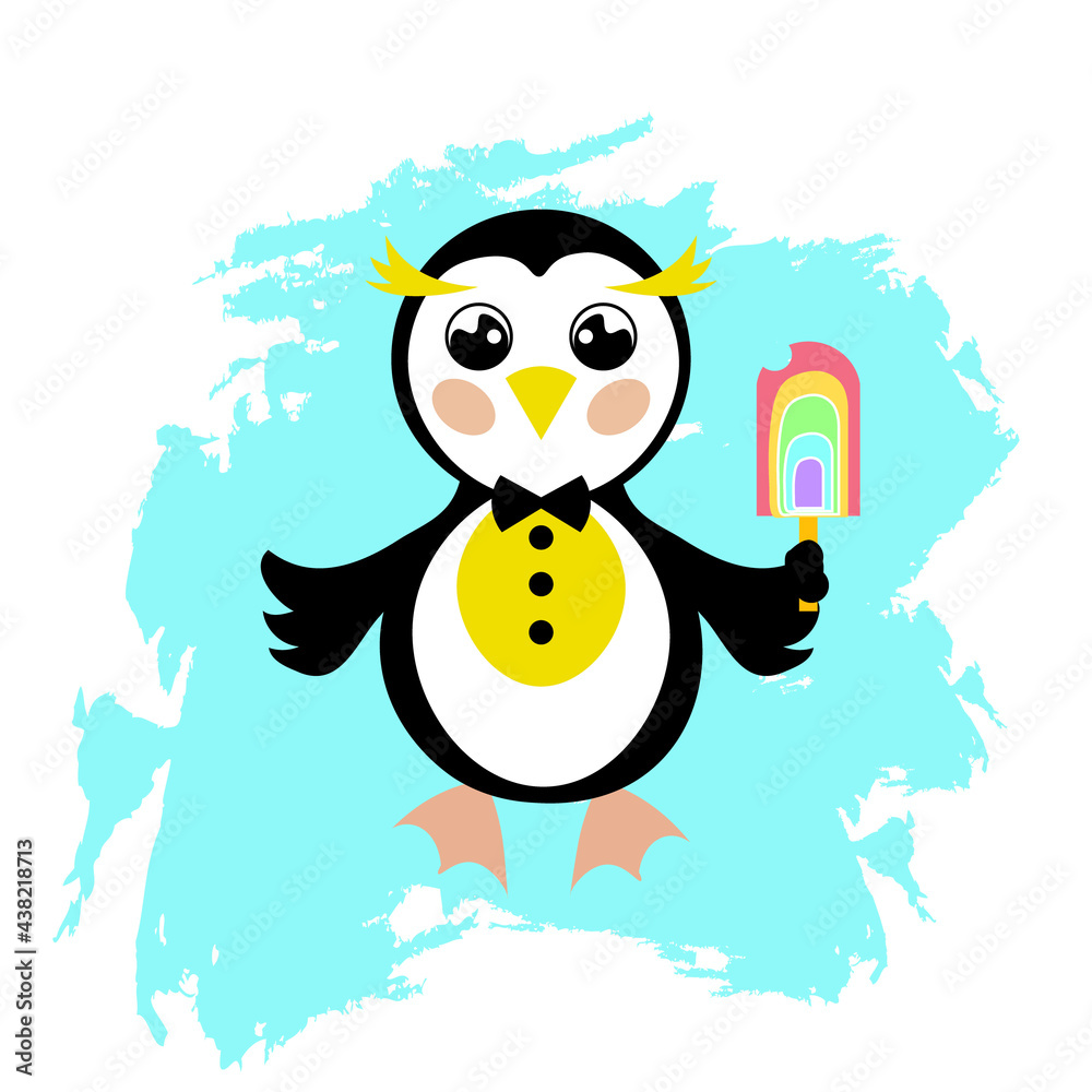 Fototapeta premium A little panda bear holds a camera in its paws. Children's illustration, background, wallpaper for the room, print, cute, design, poster, postcard, bed linen, for children's clothing