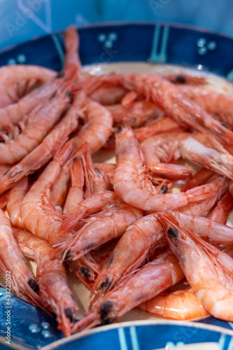 Close up view of a salty prawn appetizer plate