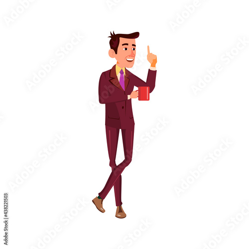 optimistic man with drink cup pointing up cartoon vector. optimistic man with drink cup pointing up character. isolated flat cartoon illustration
