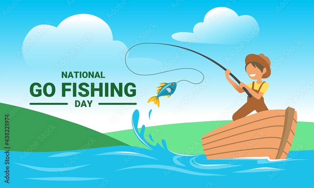 Vector illustration, boy fishing in the lake, as a banner, poster or
