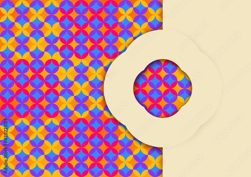 Obraz premium Abstrakcyjne kolorowe tło z geometrycznymi kształtami. Szablon z miejscem na Twój tekst, produkt, tapeta, ilustracja dla social media story, internetowe projekty, aplikacje mobilne.