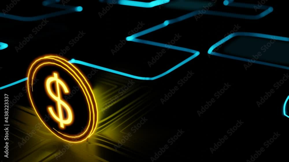 Dollar coin with crypto currency digital encryption, Digital money exchange, Technology global network connections concept., 4K Looping Animated Background