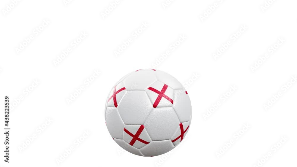 Realistic 3D animation of the textured England team flag soccer ball rolls in and out of the camera rendered in UHD with alpha matte Realistic 3D animation of the textured England team flag soccer ball rolls in and out of the camera rendered in UHD with alpha matte
