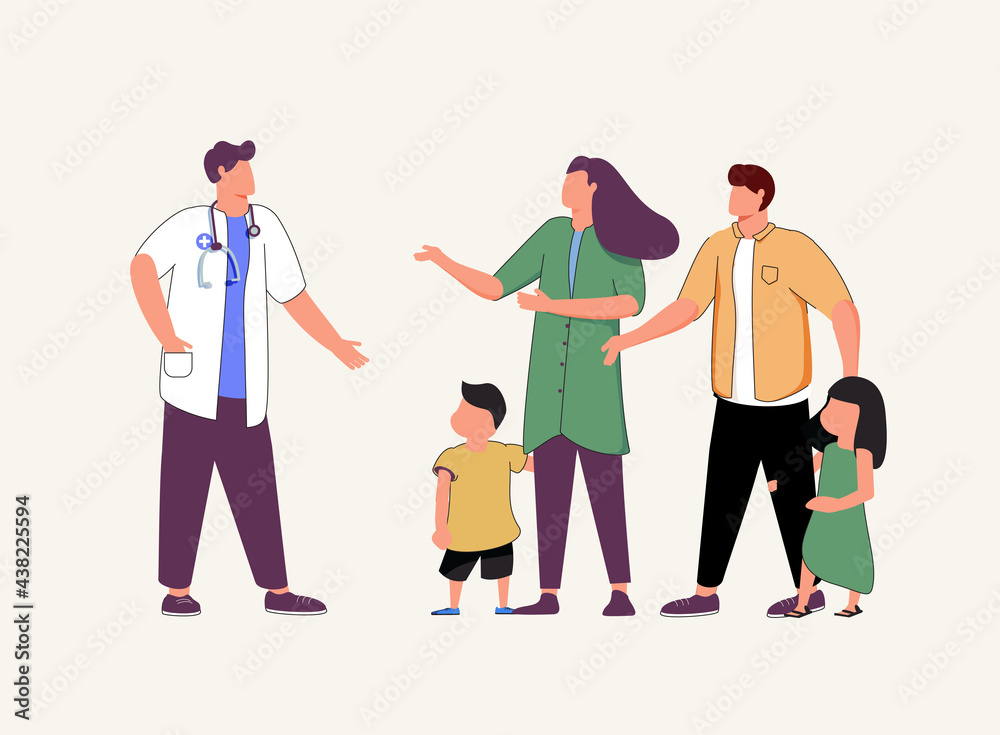 Doctor's appointment with children, family doctor, treatment of childhood disease, addictions and mental problems.