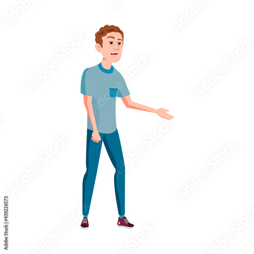 young man show friend lost key in room cartoon vector. young man show friend lost key in room character. isolated flat cartoon illustration
