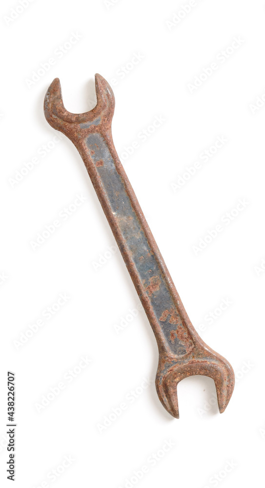 old rusty wrench (horn) on white isolated background old rusty wrench (horn) on white isolated background
