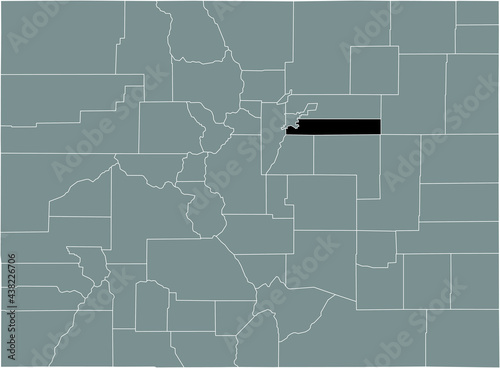 Black highlighted location map of the US Arapahoe county inside gray map of the Federal State of Colorado, USA