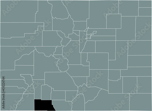 Black highlighted location map of the US Archuleta county inside gray map of the Federal State of Colorado, USA